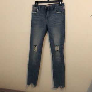Zara Distressed Mid Rise Skinny Jeans